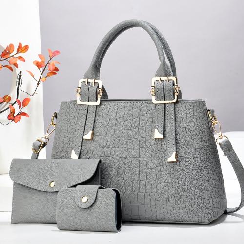 Solid Color Women's Bag New Stone Pattern Bag Three-Piece Set  All-Match Large Capacity Handbag