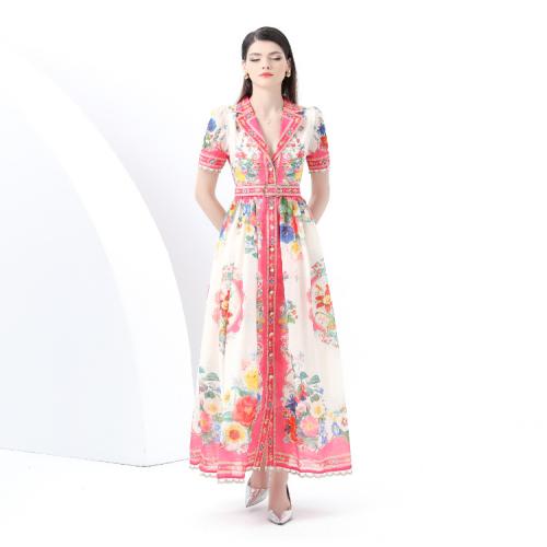 Polyester Robe d’une seule pièce Imprimé Floral Rose pièce