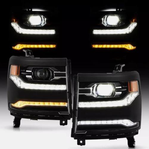 Full LED DRL Primed Projector Head Light For 2016-2018 Silverado 1500