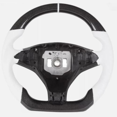 Real Carbon Fiber Steering Wheel Fits for 12-21 Tesla Model S Model X Heated White