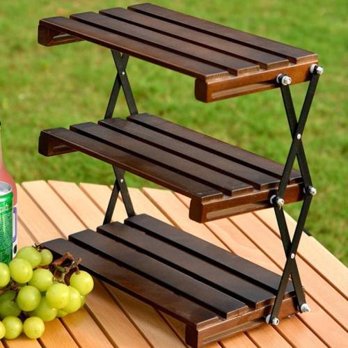 Outdoor Camping Storage Rack Three-layer Metal Dining Table Storage Rack Foldable Rack