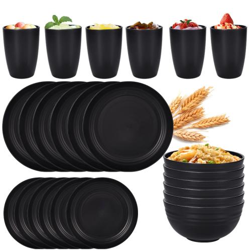 Black wheat straw PP thickened plate Bowl Cup household Cutlery Set