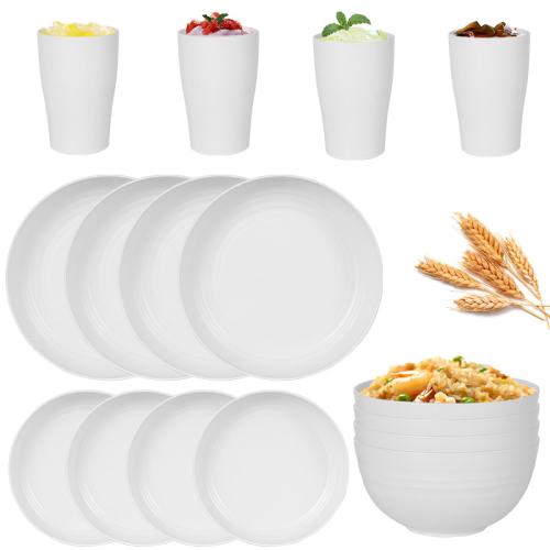 Hot Sale White Wheat Straw PP Dinner Plate Soup Bowl Water Cup Tableware Set