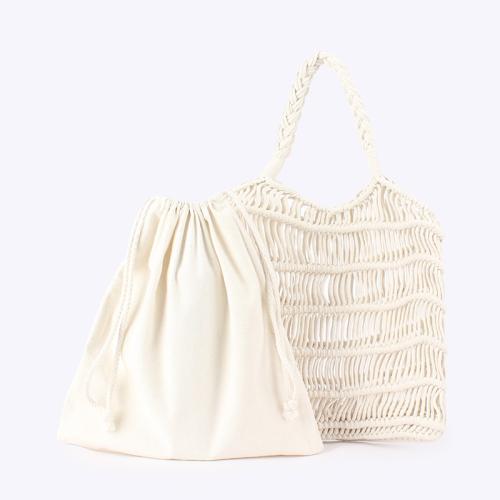 Trendy Handmade Cotton Rope Woven Bag Column Hollow BagTravel Beach Bag