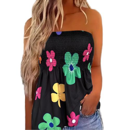 Polyester Tube Top Afgedrukt Bloemen gemengde kleuren stuk