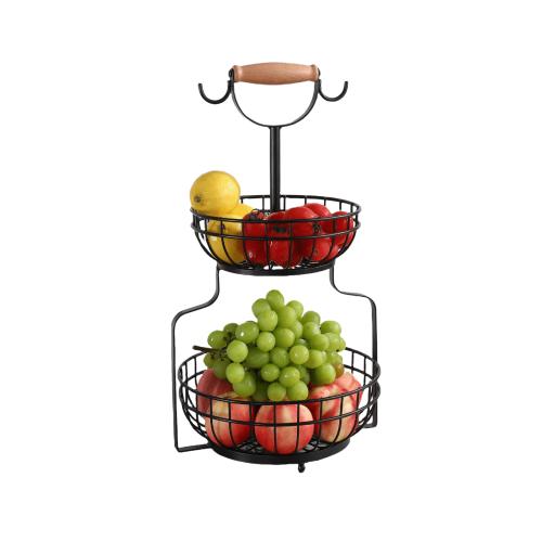 Carbon Steel & Wood Fruit Baskets double layer & detachable PC