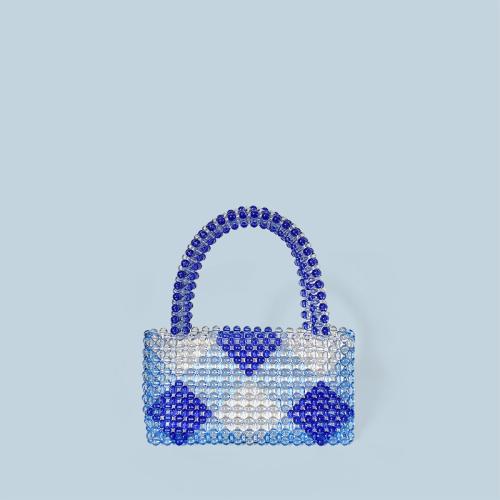 Diamond pattern cute woven contrast color bead bag fashion small handbag