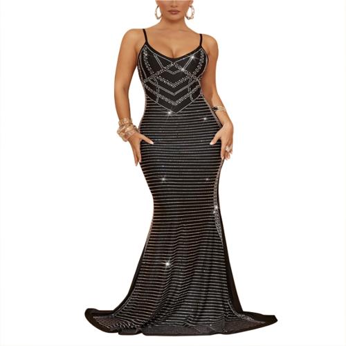 Fashion Women's Strap Sleeveless Rhinestone Sexy Backless Dress dress