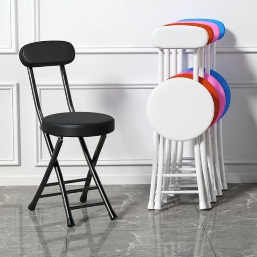 Simple Foldable Chair Space-saving Household Backrest Stool Portable Round Stool