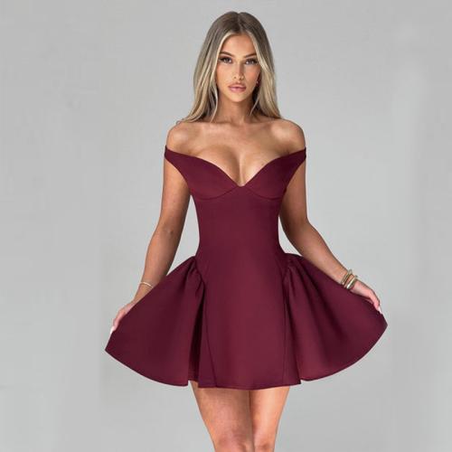 Women's Autumn New Sexy V-Neck Low-cut Backless Solid Color Slim-fit Dress