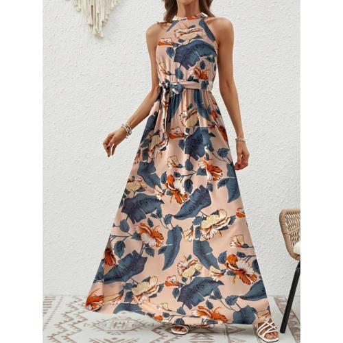 Autumn New Women's Printed Retro Hanging Neck Bohemian dress