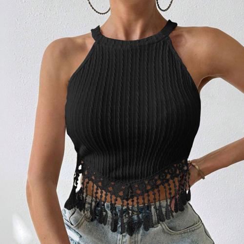 Women's Spring and Summer New Elegant Tassel Vest Short Slim-fit Navel Top