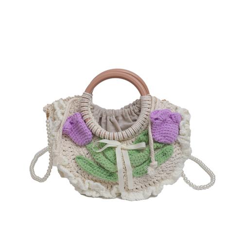 Finished Tulip Handmade Woven Shoulder Bag Large Capacity Wooden Crocheted Bag