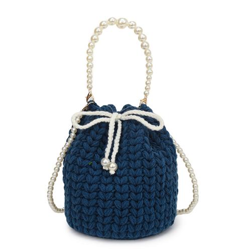 Finished Handmade Crocheted Women's Bag Pearl Hand-held Wheat Flower Bucket Bag