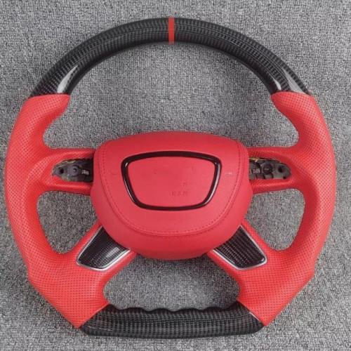 Heated+RED Leather+Carbon Fiber Steering wheel Frame For Audi A6 A7 A8 S8 11-17