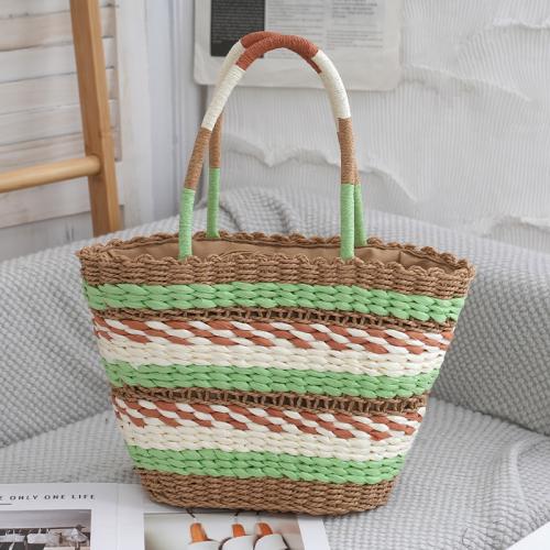 New Colorful Splicing Satchel Large-capacity Straw Bag Paper Rope Woven Bag