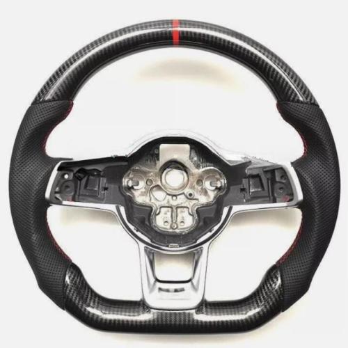 REAL CARBON FIBER Steering Wheel FOR Volkswagen GOLF MK7 GTI  RED RING /STRIPE