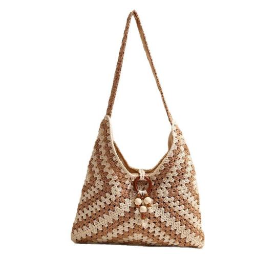 Ethnic Style Shoulder Cotton Woven Bag New Lattice Straw Woven Bag Beach Bag