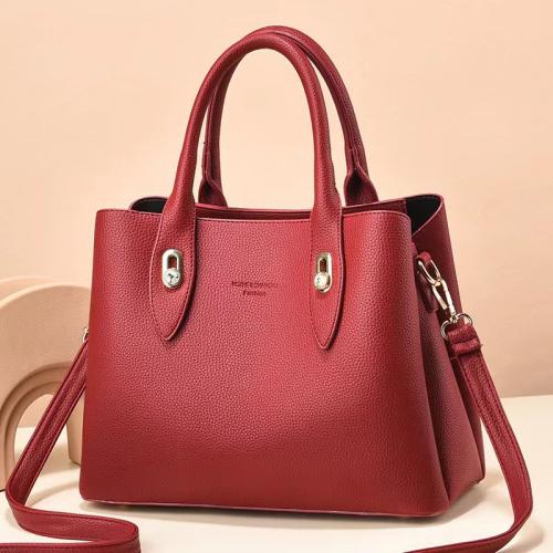 PU Leather Handbag durable & large capacity & attached with hanging strap Solid PC