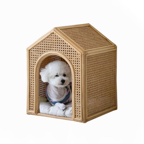 House pet bed roof kennel rattan cat bed kitten puppy handmade rattan bed