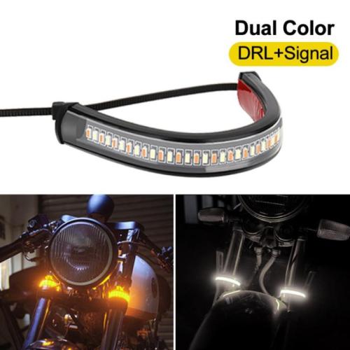  White/Amber Switchback LED Fork Turn Signal DRL Light Strips For Motorcycle 2x 