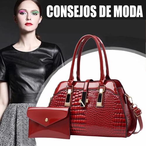 PU Leather easy cleaning & Easy Matching Bag Suit attached with hanging strap & two piece crocodile grain Set
