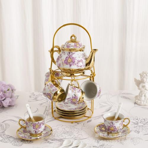 Porcelain & Iron anti-scald Coffee Cups Set twenty piece plated purple Set