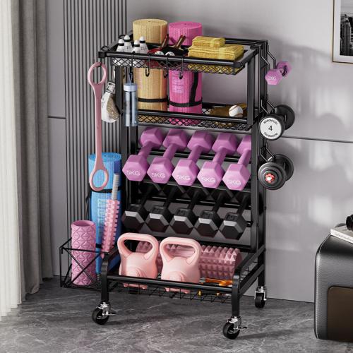 Carbon Steel Dumbbell Rack with caster black PC