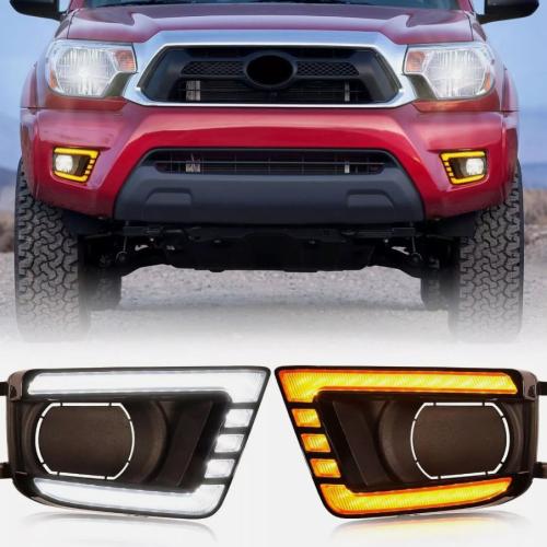 LED Fog Light Bezel Assemblies for 2012-2015 Toyota Tacoma DRL Amber Turn Signal