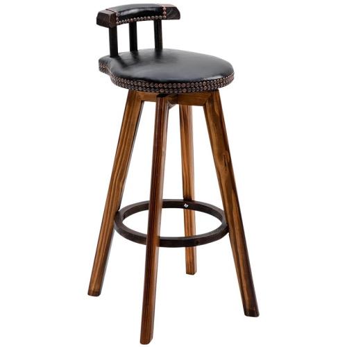 Linen & Cloth & Solid Wood & PU Leather Bar Stool rotatable Sponge PC