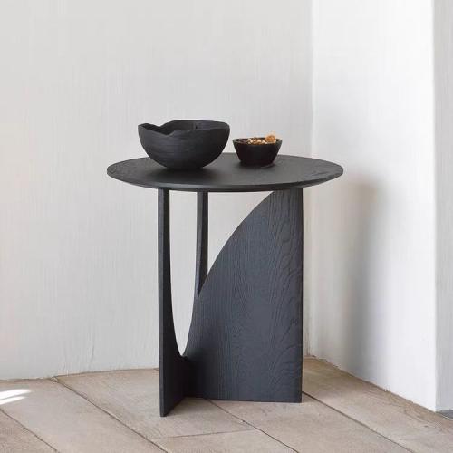 Round Solid Wood Side Table Corner Table Black Simple Coffee Table Side Table
