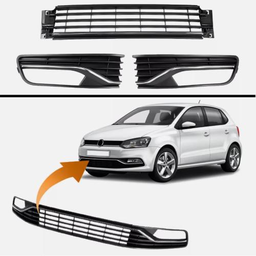 FRONT BUMPER LOWER CENTER GRILLE + FOG LIGHT GRILL SET FOR VW POLO 6R 2014-2017
