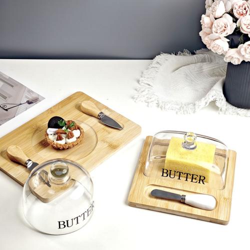 Bamboo & Glass Cheese Knife Set & transparent PC