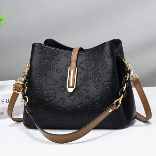 PU Leather Handbag durable & large capacity & attached with hanging strap Solid PC