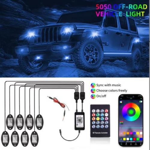 8Pods RGB LED Rock Lights Offroad Music Wireless Bluetooth Underglow Neon Lights