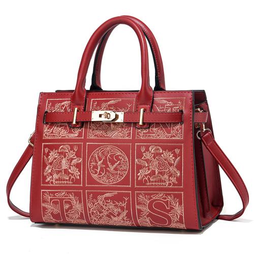PU Leather Easy Matching Handbag large capacity embroidery PC