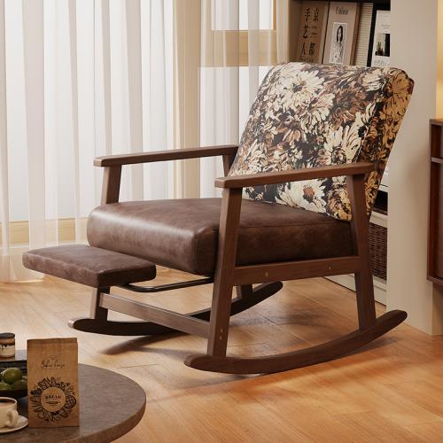 Waxed Leather & Solid Wood & Cotton Linen Casual House Chair PC