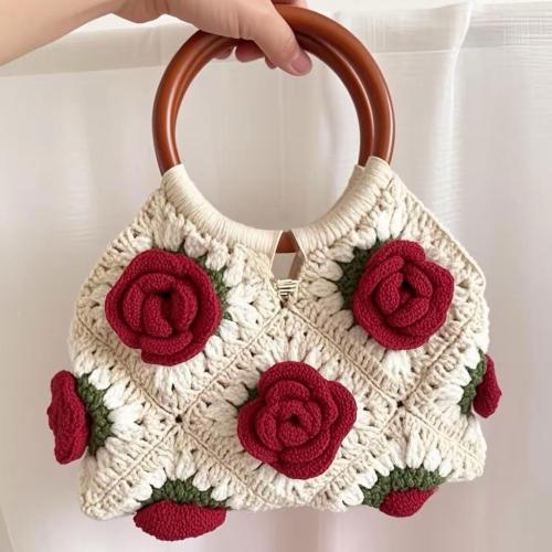 Vintage rose DIY Kit NOT FINISHED BAG portable woven material handmade wool crochet all-match