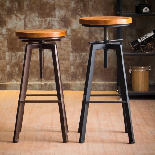 Metal & Solid Wood & PU Leather Bar Stool PC