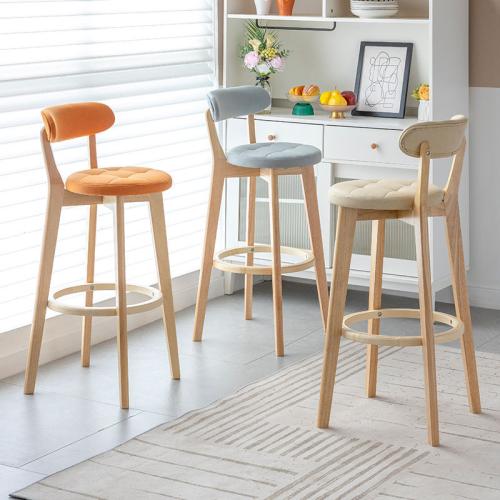 Waxed Leather & Cloth & Solid Wood Bar Stool durable PC