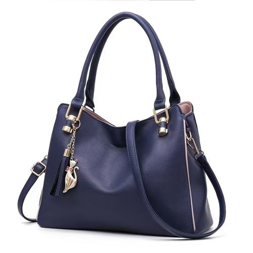 PU Leather Handbag with hanging ornament & large capacity & soft surface & attached with hanging strap Solid PC