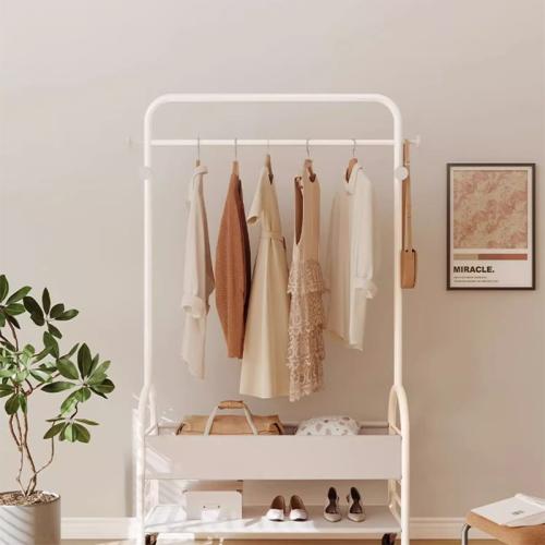 Metal & PU Leather Multifunction Clothes Hanging Rack with caster white PC