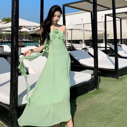 Polyester Slim Slip Dress green PC