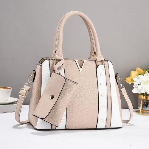 PU Leather With Coin Purse Handbag large capacity & attached with hanging strap Solid PC