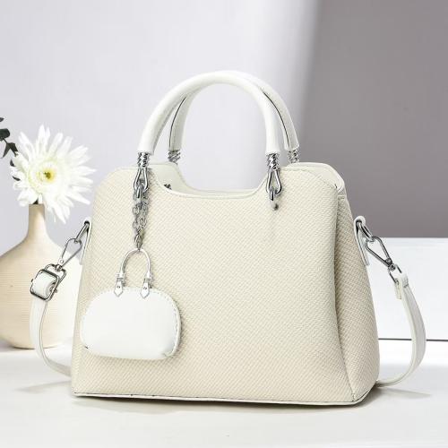 PU Leather Concise Handbag with hanging ornament & attached with hanging strap Solid PC