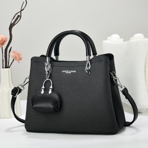 PU Leather Handbag with hanging ornament & large capacity & attached with hanging strap Solid PC