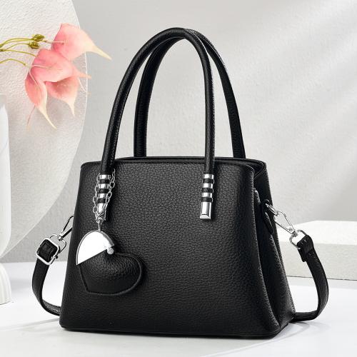 PU Leather easy cleaning Handbag with hanging ornament & attached with hanging strap Solid PC