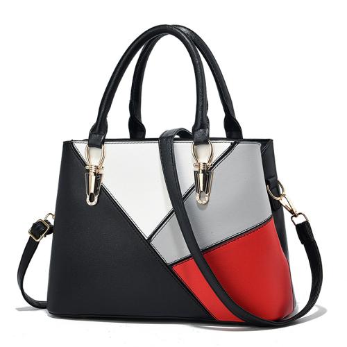 PU Leather Patchwork Bag Handbag large capacity & attached with hanging strap PC
