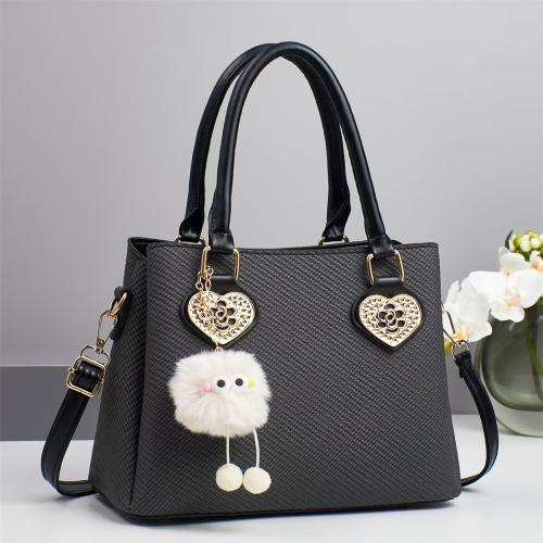 PU Leather Handbag with hanging ornament & attached with hanging strap Solid PC