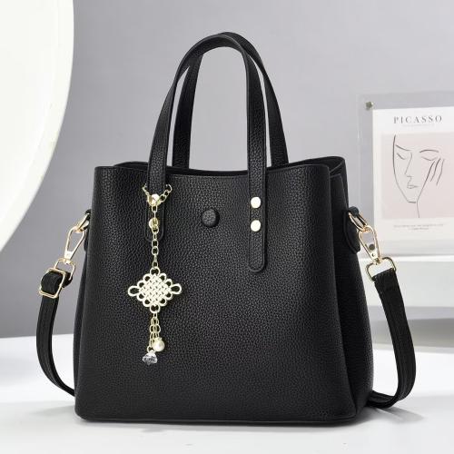 PU Leather Handbag with hanging ornament & large capacity & attached with hanging strap Lichee Grain PC